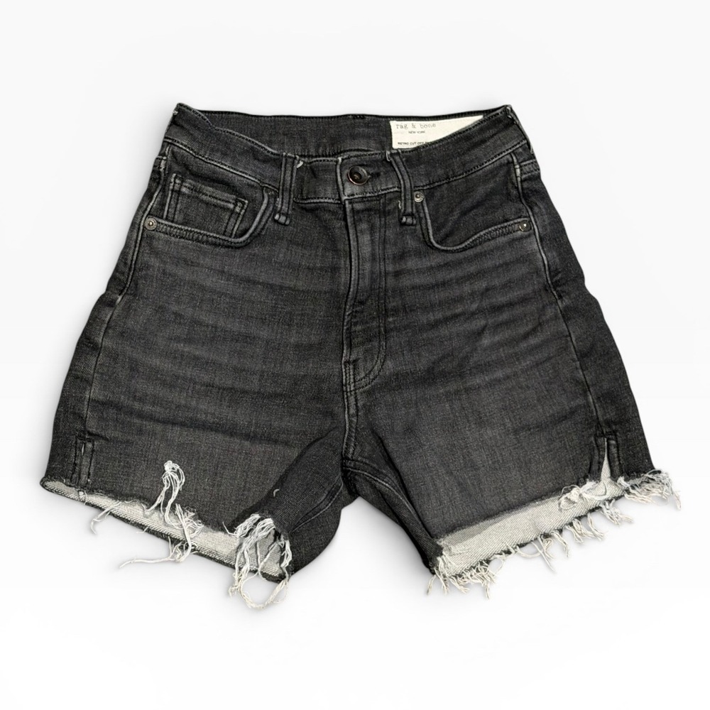 Rag‎ & Bone Retro Cut Off Short Washed Black High Rise Frayed 4" Denim Shorts 23